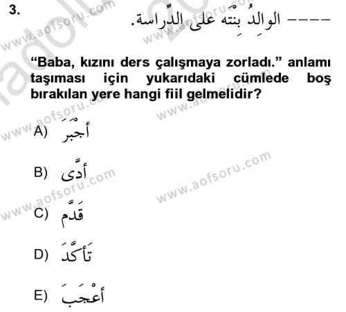Arapça 3 Dersi 2021 - 2022 Yılı (Vize) Ara Sınavı 3. Soru