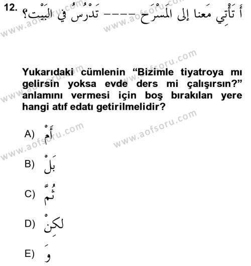 Arapça 3 Dersi 2021 - 2022 Yılı (Final) Dönem Sonu Sınavı 12. Soru