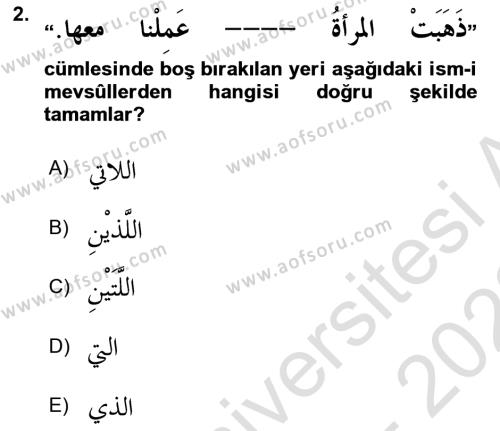 Arapça 3 Dersi 2021 - 2022 Yılı (Final) Dönem Sonu Sınavı 2. Soru