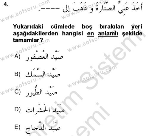 Arapça 3 Dersi 2021 - 2022 Yılı (Final) Dönem Sonu Sınavı 4. Soru