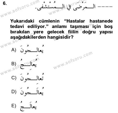 Arapça 3 Dersi 2021 - 2022 Yılı Yaz Okulu Sınavı 6. Soru