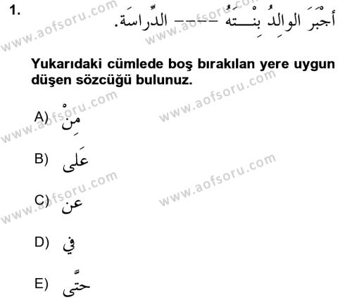 Arapça 3 Dersi 2022 - 2023 Yılı (Vize) Ara Sınavı 1. Soru