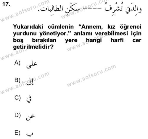 Arapça 3 Dersi 2022 - 2023 Yılı (Vize) Ara Sınavı 17. Soru