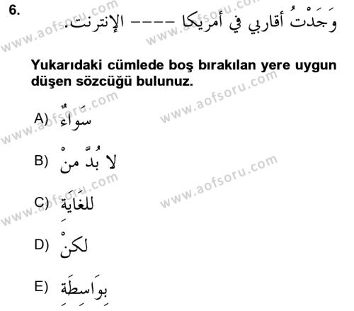 Arapça 3 Dersi 2022 - 2023 Yılı (Vize) Ara Sınavı 6. Soru
