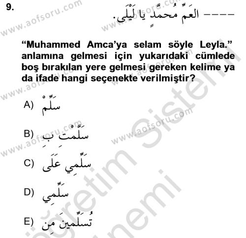 Arapça 3 Dersi 2022 - 2023 Yılı (Vize) Ara Sınavı 9. Soru