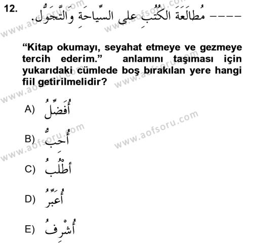 Arapça 3 Dersi 2022 - 2023 Yılı (Final) Dönem Sonu Sınavı 12. Soru