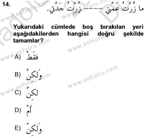 Arapça 3 Dersi 2022 - 2023 Yılı (Final) Dönem Sonu Sınavı 14. Soru