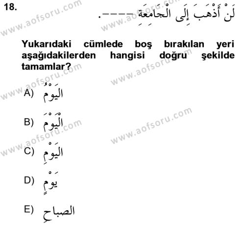 Arapça 3 Dersi 2022 - 2023 Yılı (Final) Dönem Sonu Sınavı 18. Soru