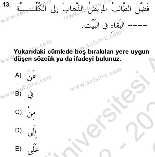 Arapça 3 Dersi 2022 - 2023 Yılı Yaz Okulu Sınavı 13. Soru