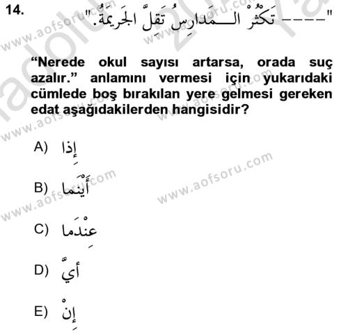 Arapça 3 Dersi 2022 - 2023 Yılı Yaz Okulu Sınavı 14. Soru
