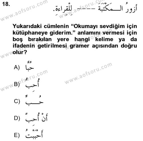Arapça 3 Dersi 2022 - 2023 Yılı Yaz Okulu Sınavı 18. Soru