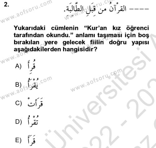 Arapça 3 Dersi 2022 - 2023 Yılı Yaz Okulu Sınavı 2. Soru