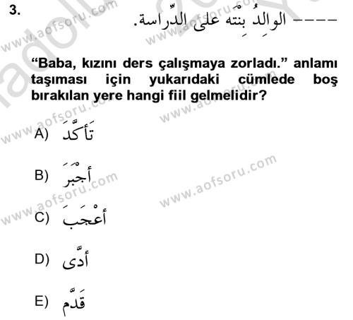 Arapça 3 Dersi 2022 - 2023 Yılı Yaz Okulu Sınavı 3. Soru