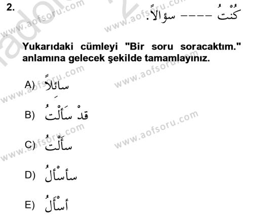 Arapça 3 Dersi 2023 - 2024 Yılı (Vize) Ara Sınavı 2. Soru
