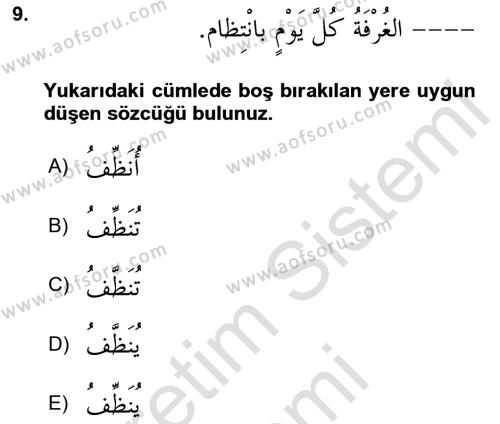 Arapça 3 Dersi 2023 - 2024 Yılı (Vize) Ara Sınavı 9. Soru