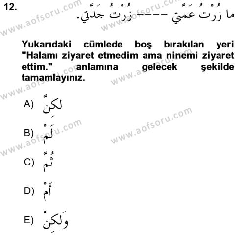 Arapça 3 Dersi 2023 - 2024 Yılı (Final) Dönem Sonu Sınavı 12. Soru