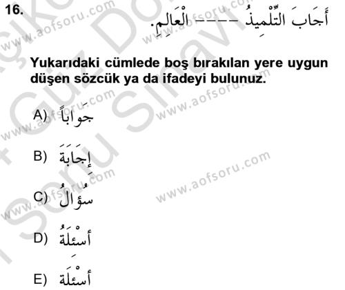 Arapça 3 Dersi 2023 - 2024 Yılı (Final) Dönem Sonu Sınavı 16. Soru