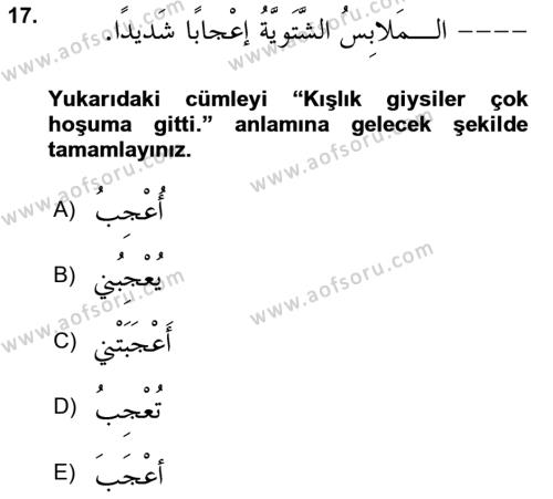 Arapça 3 Dersi 2023 - 2024 Yılı (Final) Dönem Sonu Sınavı 17. Soru