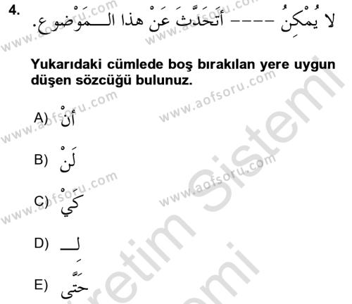 Arapça 3 Dersi 2023 - 2024 Yılı (Final) Dönem Sonu Sınavı 4. Soru