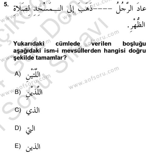 Arapça 3 Dersi 2023 - 2024 Yılı (Final) Dönem Sonu Sınavı 5. Soru