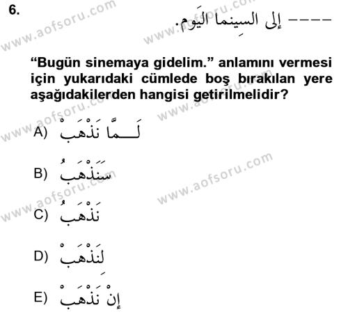 Arapça 3 Dersi 2023 - 2024 Yılı (Final) Dönem Sonu Sınavı 6. Soru