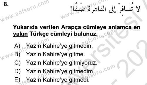 Arapça 3 Dersi 2023 - 2024 Yılı (Final) Dönem Sonu Sınavı 8. Soru