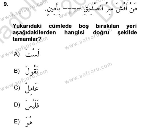 Arapça 3 Dersi 2023 - 2024 Yılı (Final) Dönem Sonu Sınavı 9. Soru