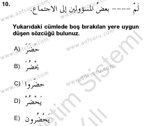 Arapça 3 Dersi 2023 - 2024 Yılı Yaz Okulu Sınavı 10. Soru