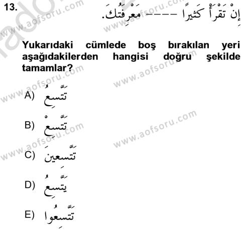 Arapça 3 Dersi 2023 - 2024 Yılı Yaz Okulu Sınavı 13. Soru