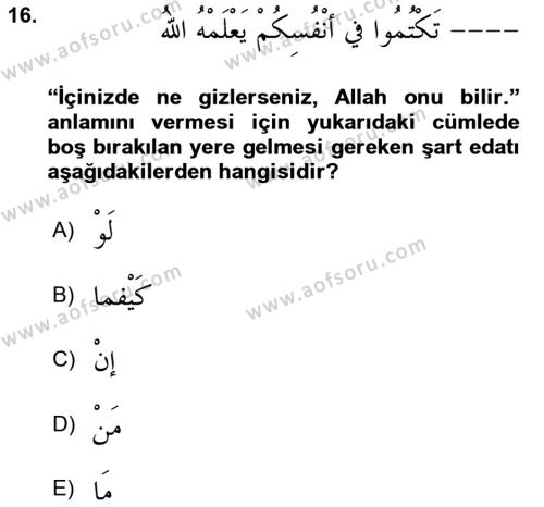 Arapça 3 Dersi 2023 - 2024 Yılı Yaz Okulu Sınavı 16. Soru
