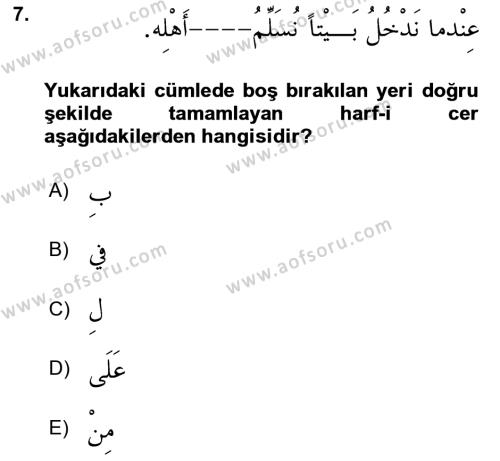 Arapça 3 Dersi 2023 - 2024 Yılı Yaz Okulu Sınavı 7. Soru
