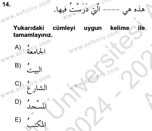 Arapça 3 Dersi 2024 - 2025 Yılı (Vize) Ara Sınavı 14. Soru