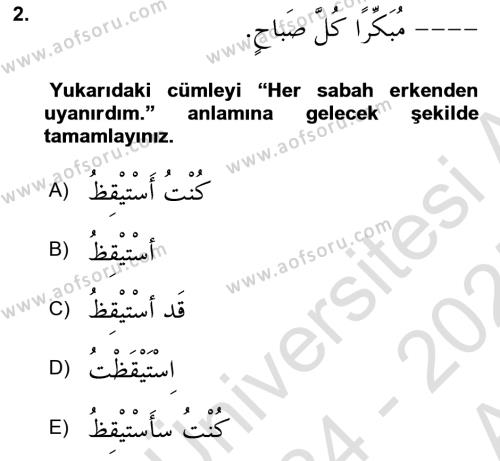Arapça 3 Dersi 2024 - 2025 Yılı (Vize) Ara Sınavı 2. Soru