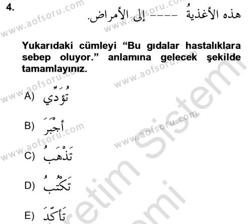 Arapça 3 Dersi 2024 - 2025 Yılı (Vize) Ara Sınavı 4. Soru
