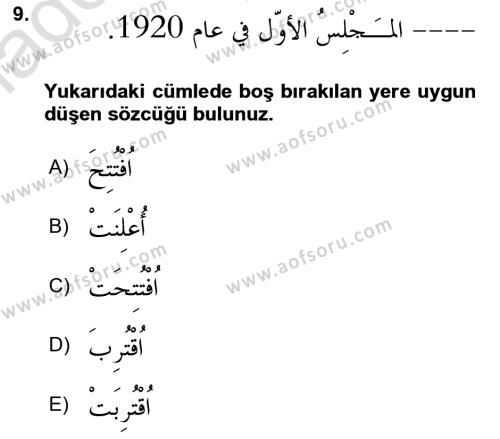 Arapça 3 Dersi 2024 - 2025 Yılı (Vize) Ara Sınavı 9. Soru