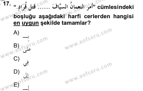 Arapça 4 Dersi 2012 - 2013 Yılı (Vize) Ara Sınavı 17. Soru