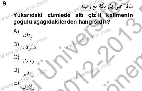 Arapça 4 Dersi 2012 - 2013 Yılı (Final) Dönem Sonu Sınavı 9. Soru