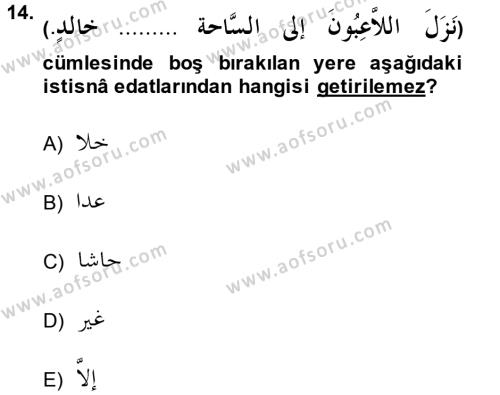 Arapça 4 Dersi 2013 - 2014 Yılı (Vize) Ara Sınavı 14. Soru