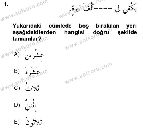 Arapça 4 Dersi 2020 - 2021 Yılı Yaz Okulu Sınavı 1. Soru
