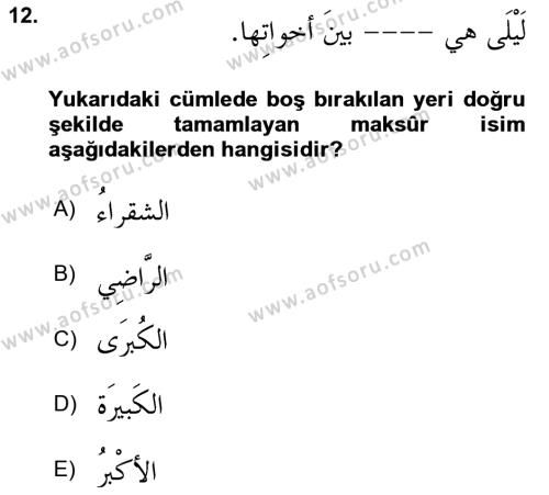 Arapça 4 Dersi 2020 - 2021 Yılı Yaz Okulu Sınavı 12. Soru