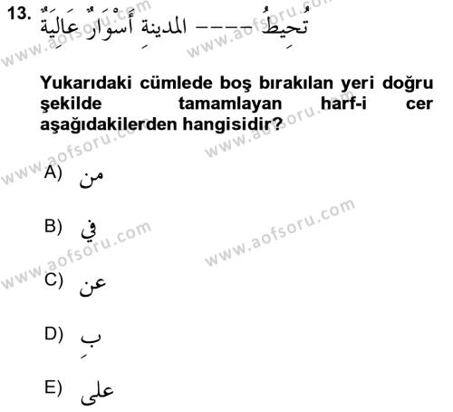 Arapça 4 Dersi 2021 - 2022 Yılı (Vize) Ara Sınavı 13. Soru