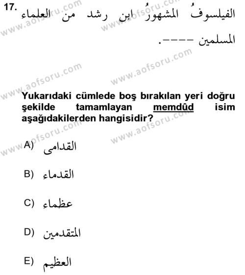 Arapça 4 Dersi 2021 - 2022 Yılı (Vize) Ara Sınavı 17. Soru