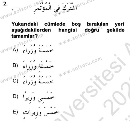 Arapça 4 Dersi 2021 - 2022 Yılı (Vize) Ara Sınavı 2. Soru