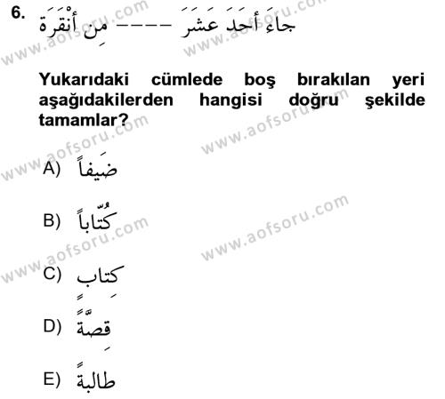 Arapça 4 Dersi 2021 - 2022 Yılı (Vize) Ara Sınavı 6. Soru