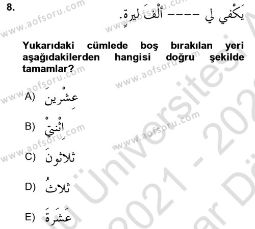 Arapça 4 Dersi 2021 - 2022 Yılı (Vize) Ara Sınavı 8. Soru