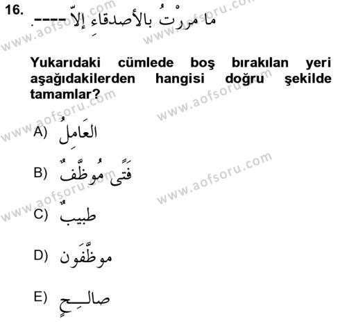 Arapça 4 Dersi 2021 - 2022 Yılı (Final) Dönem Sonu Sınavı 16. Soru