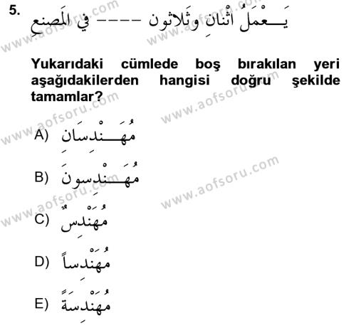 Arapça 4 Dersi 2021 - 2022 Yılı (Final) Dönem Sonu Sınavı 5. Soru