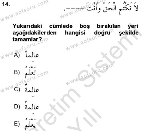 Arapça 4 Dersi 2021 - 2022 Yılı Yaz Okulu Sınavı 14. Soru