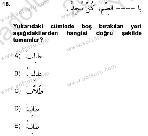 Arapça 4 Dersi 2021 - 2022 Yılı Yaz Okulu Sınavı 18. Soru