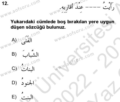 Arapça 4 Dersi 2022 - 2023 Yılı Yaz Okulu Sınavı 12. Soru